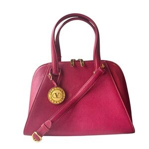 Valentino Garavani Fuchsia Pink Saffiano Leather Dome Satchel Gold Medallion